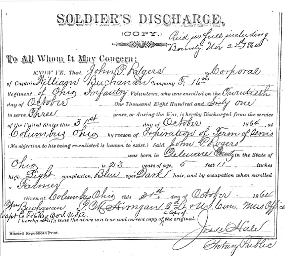 John P Rodgers discharge document